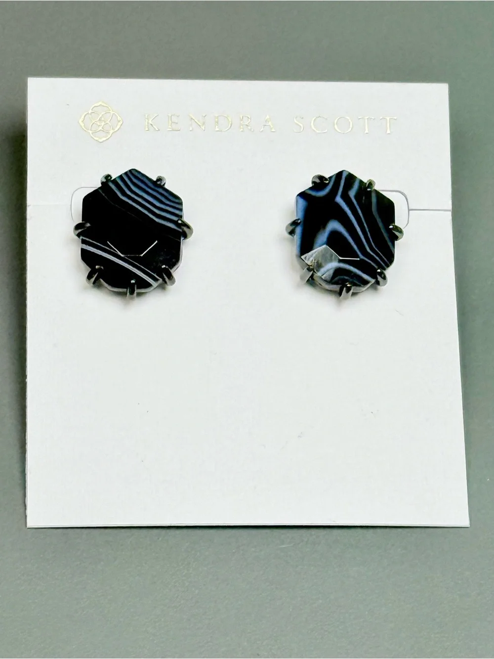 Kendra Scott Morgan Gunmetal Studs in Black Banded Agate - Picture 2 of 5